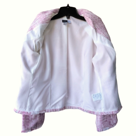 Cartise vintage pink & white fringed jacket blazer single button closure 8 - Picture 10 of 16